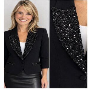 Sonia Rykiel Paris Sequin Lapel Black Blazer Size EU 42 Made in France Designer